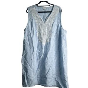 J Jill powder blue embroidered beads linen  dress size 3X summer breathable